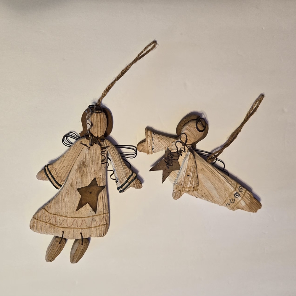 Wooden Angel Ornaments - Brown